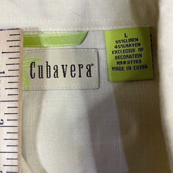 Cubavera Mens Shirt L Beige Linen Blend Embroidered MCM Hurricane Glass NEW - Picture 5 of 7